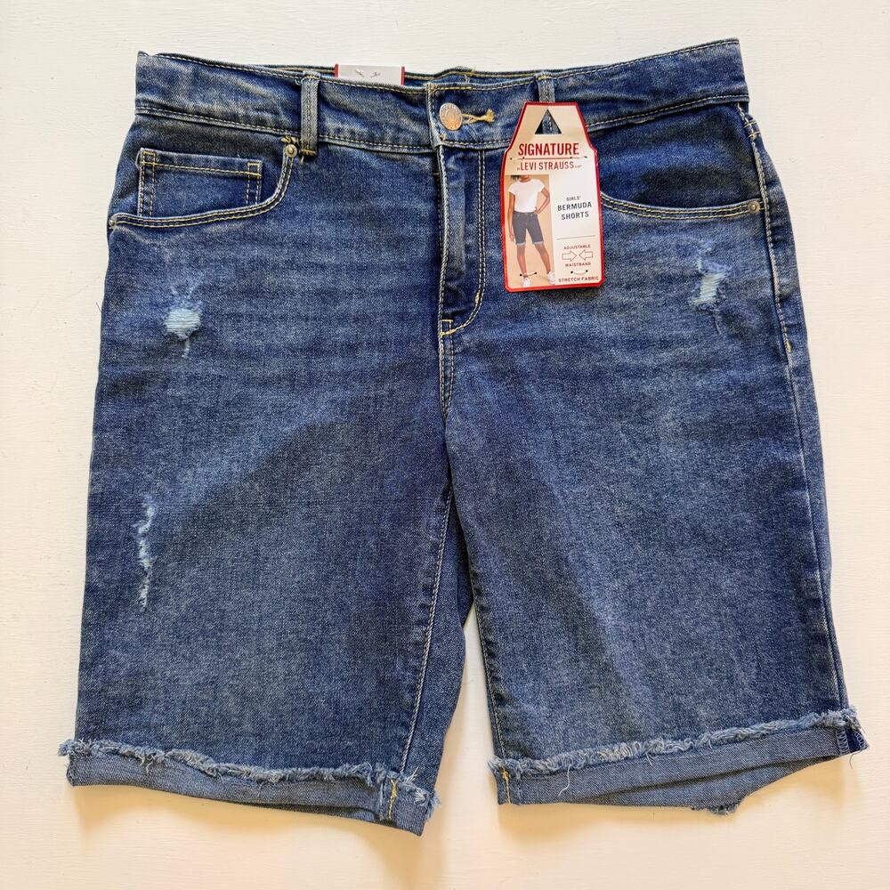 Signature by Levi Strauss Girls Bermuda Shorts Size 18 Distressed Denim NWT